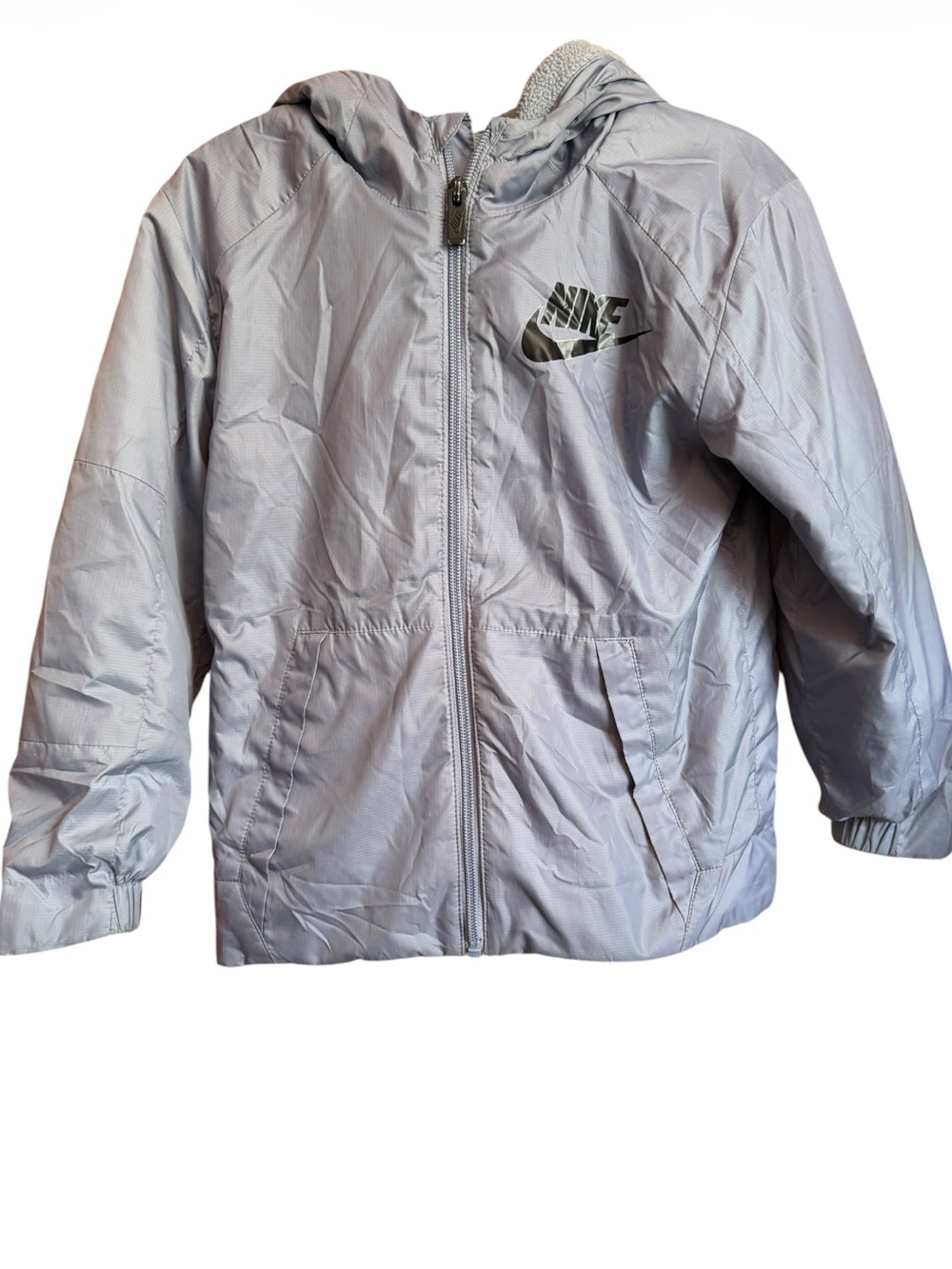 Nike Ripstop Hooded Lightweight Jacket Glacier Grey Insulated Size 6/7